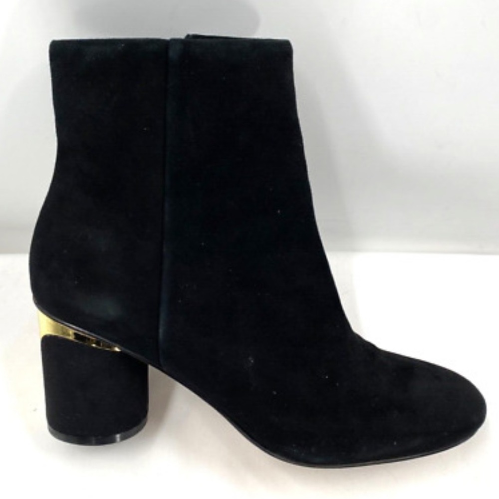 KARL LAGERFELD Paris Black Luxury Suede FIONA Gold Heel Booties Women's Sz 9
